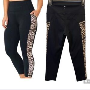 ZYIA Black Leggings with Leopard Print Detail